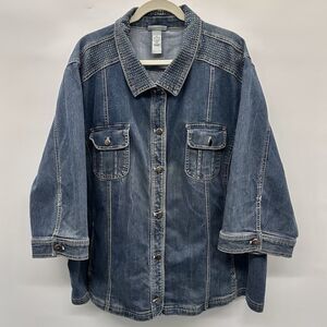 Catherines Studded Denim Jacket Plus Sz 4X Embellished Button Up Shacket Sparkly